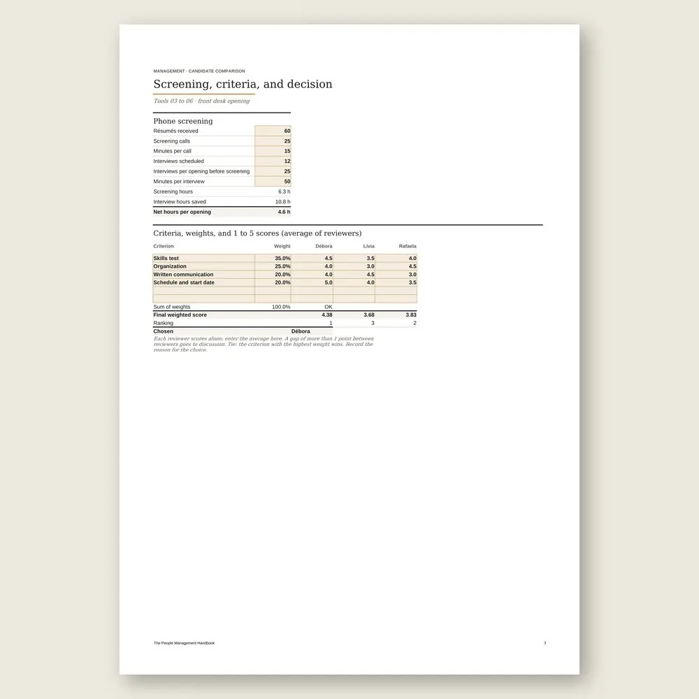 The People Management Handbook · The spreadsheet on screen