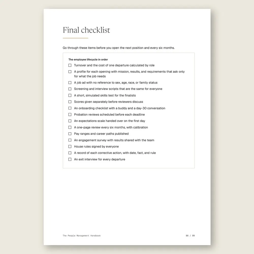 The People Management Handbook · The final checklist