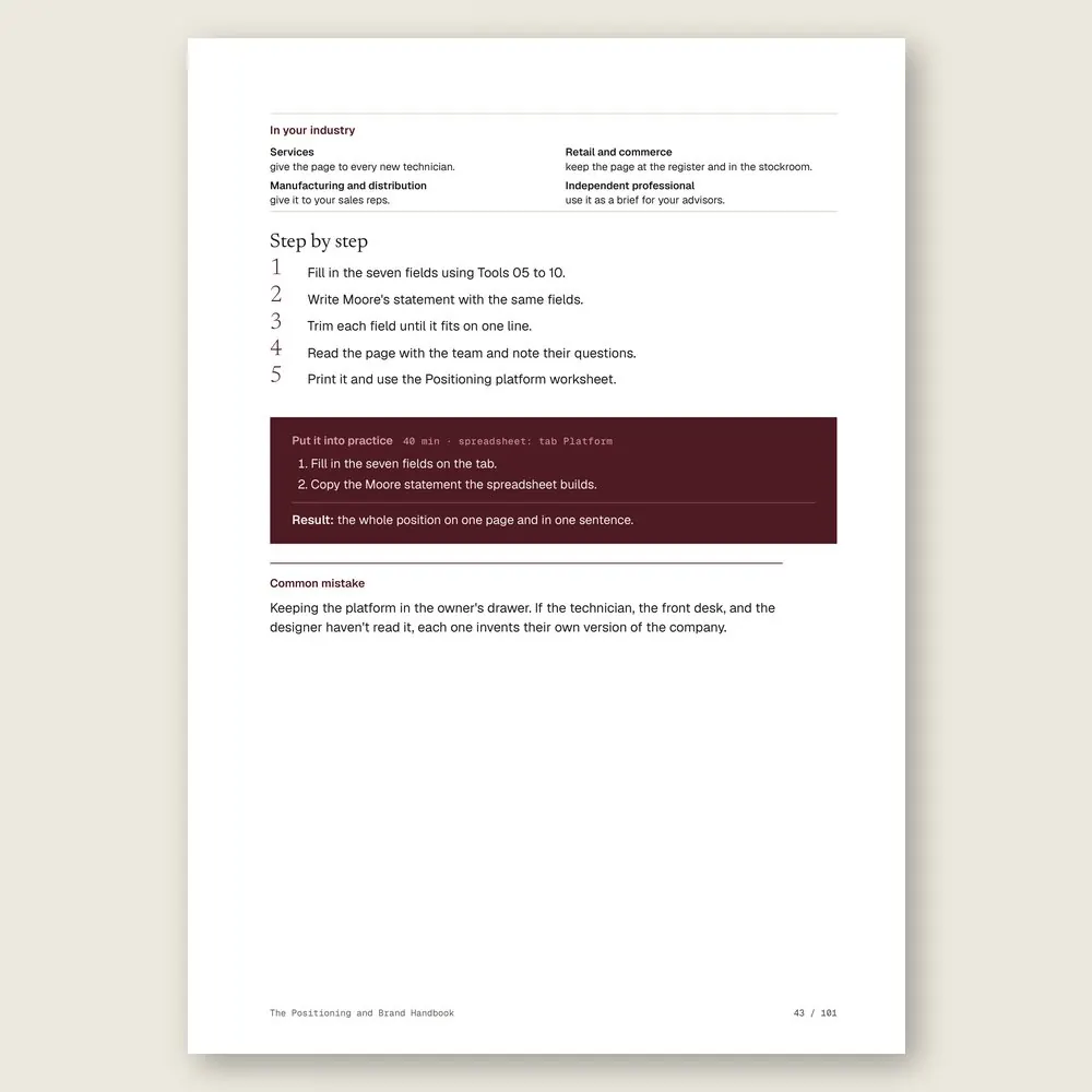The Positioning and Brand Handbook · The step-by-step and the hands-on exercise