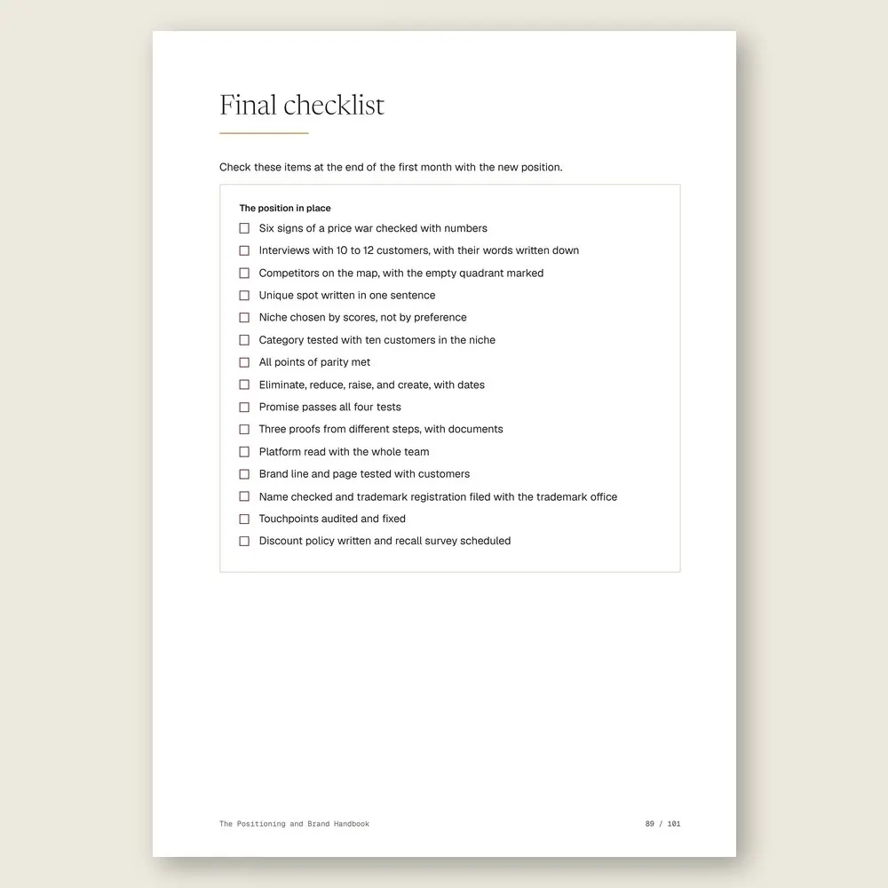 The Positioning and Brand Handbook · The final checklist