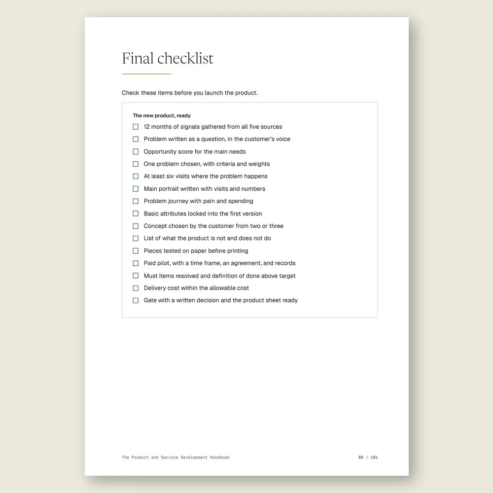 The Product and Service Development Handbook · The final checklist