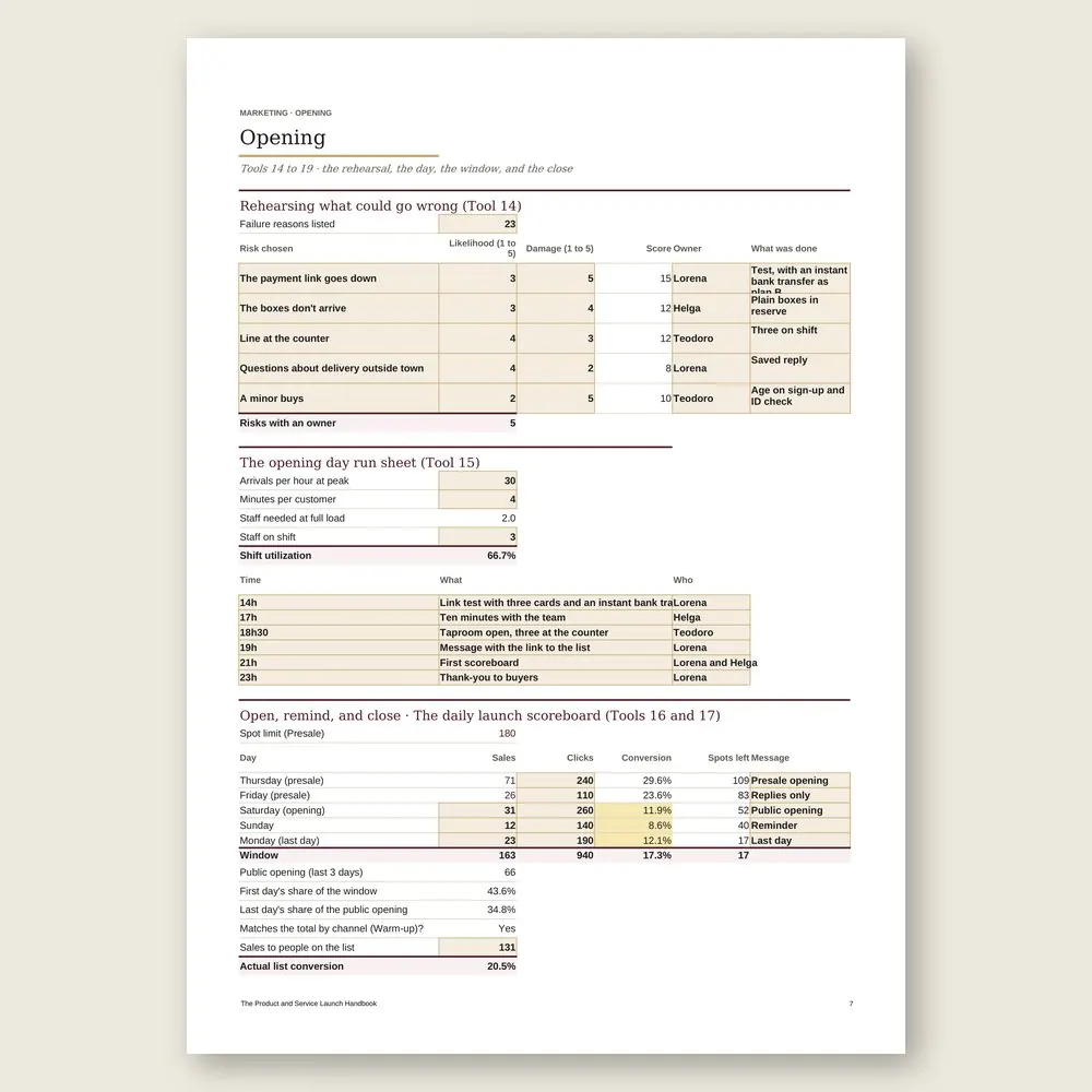 The Product and Service Launch Handbook · Simulation with the example data
