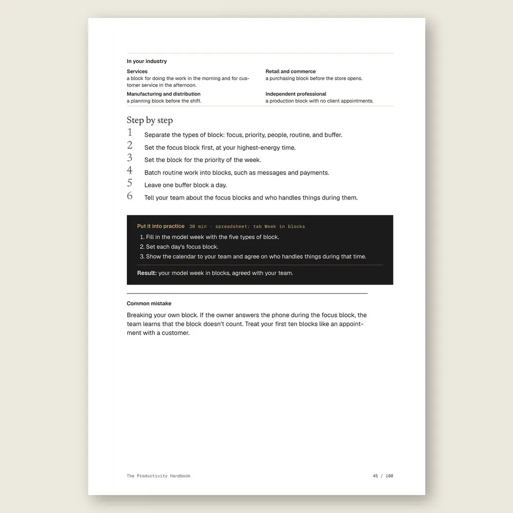 The Productivity Handbook · The step-by-step and the hands-on exercise