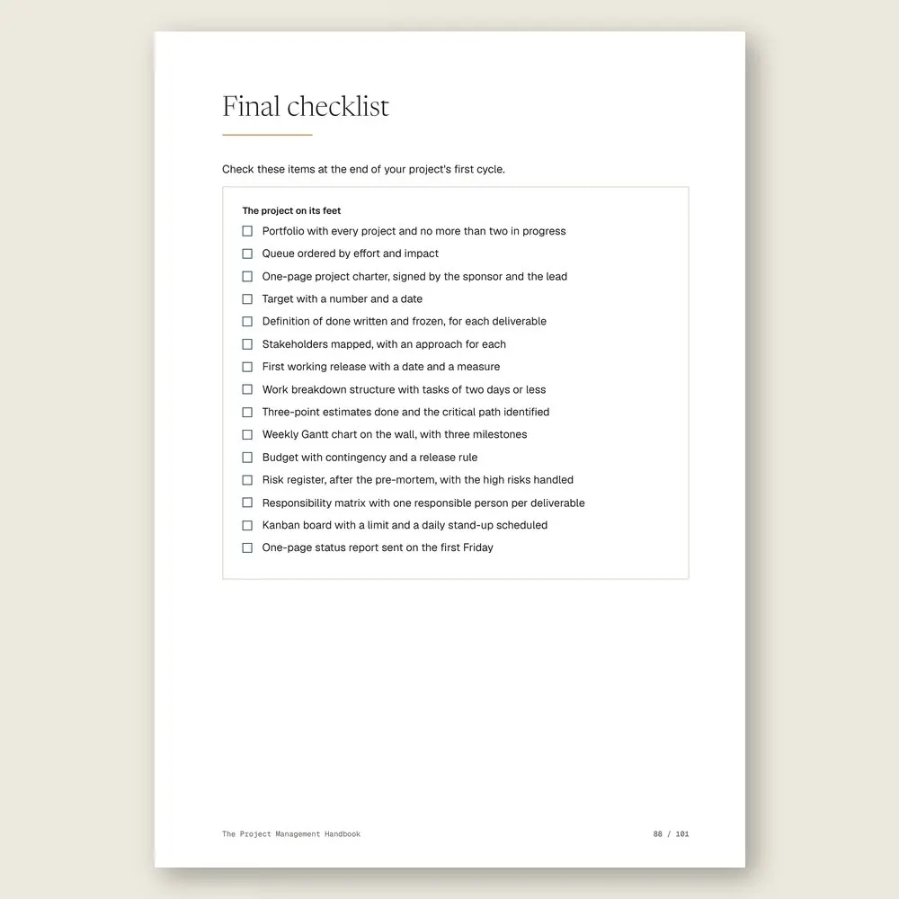 The Project Management Handbook · The final checklist