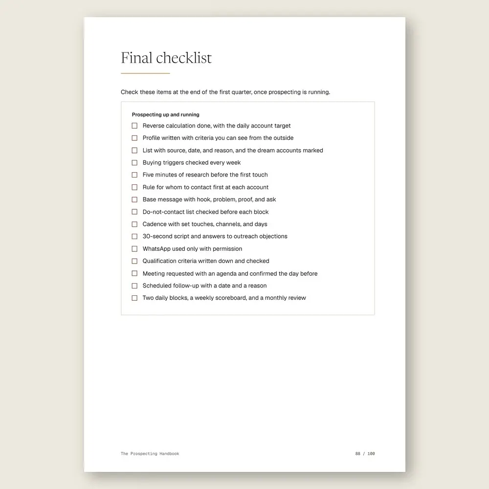 The Prospecting Handbook · The final checklist