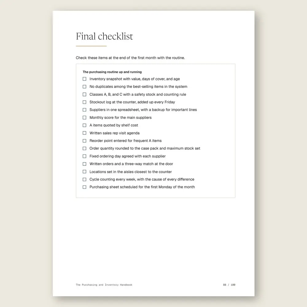 The Purchasing and Inventory Handbook · The final checklist