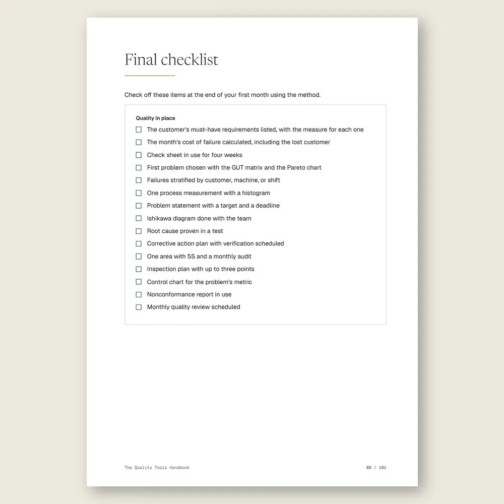 The Quality Tools Handbook · The final checklist
