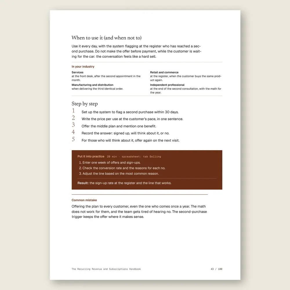 The Recurring Revenue and Subscriptions Handbook · The step-by-step and the hands-on exercise
