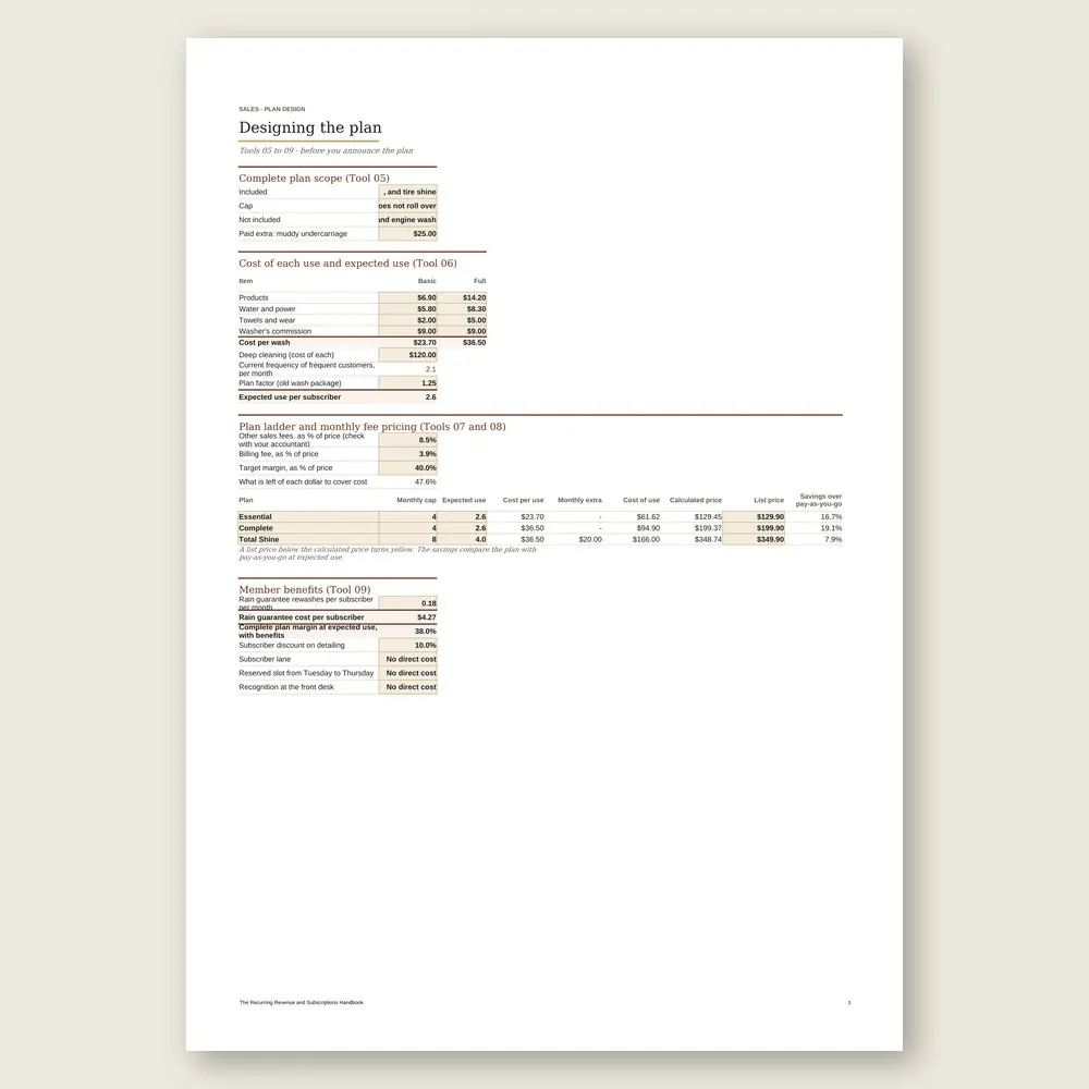 The Recurring Revenue and Subscriptions Handbook · The spreadsheet on screen