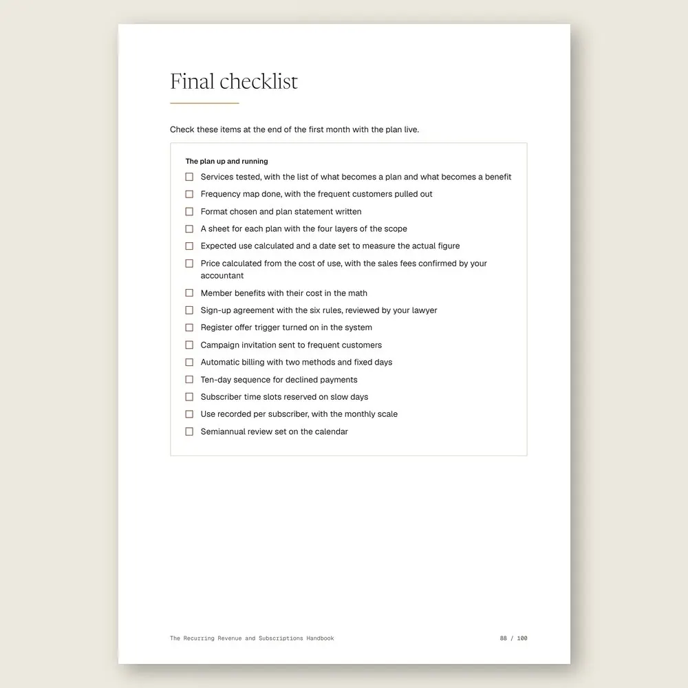 The Recurring Revenue and Subscriptions Handbook · The final checklist