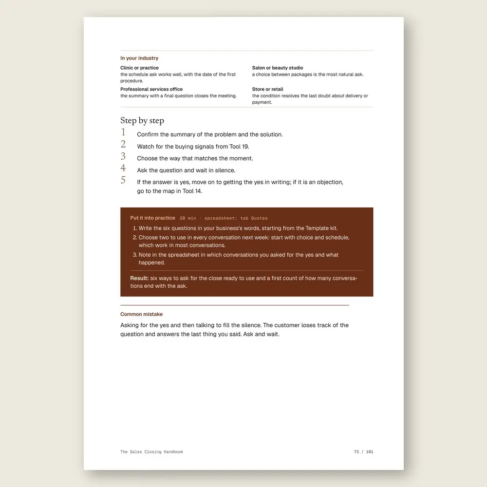 The Sales Closing Handbook · The step-by-step and the hands-on exercise