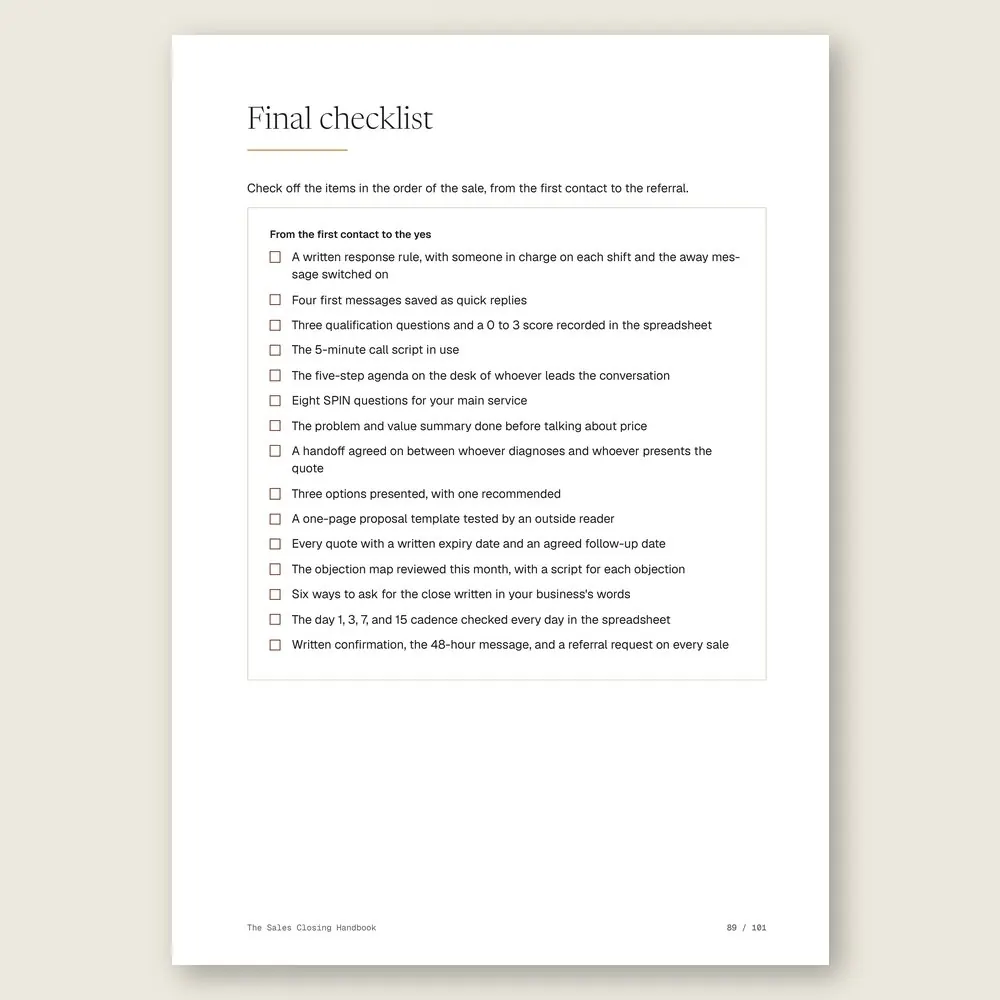 The Sales Closing Handbook · The final checklist