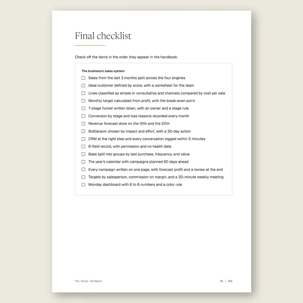 The Sales Handbook · The final checklist