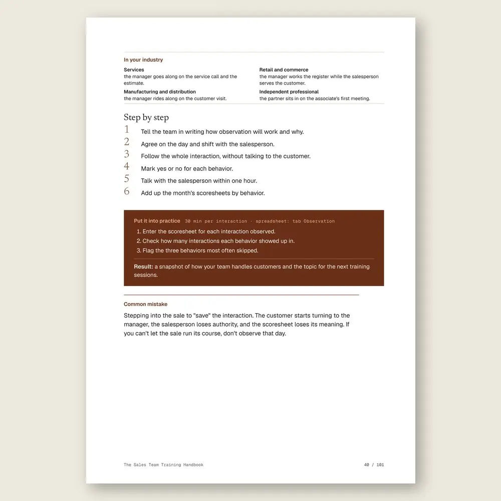 The Sales Team Training Handbook · The step-by-step and the hands-on exercise