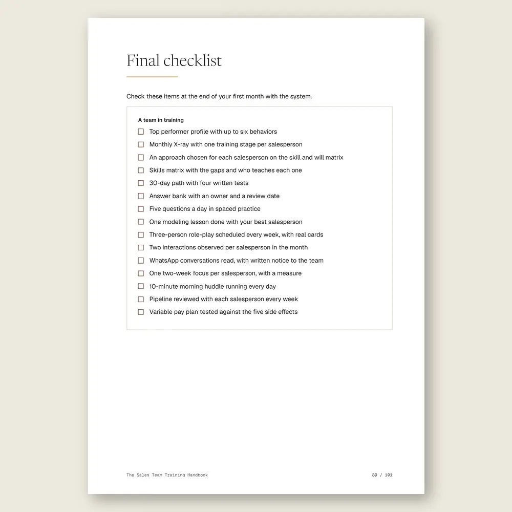 The Sales Team Training Handbook · The final checklist
