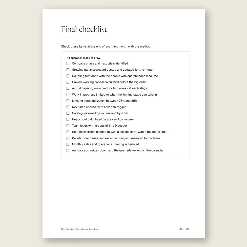 The Scaling Operations Handbook · The final checklist