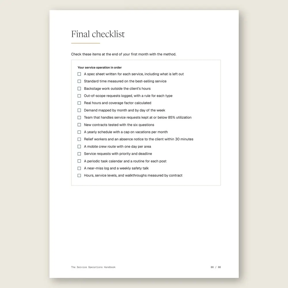 The Service Operations Handbook · The final checklist