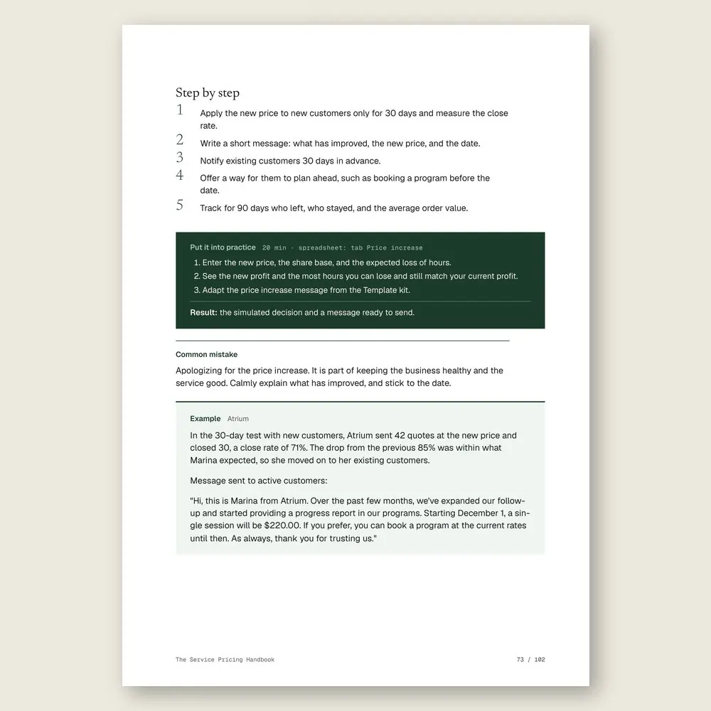 The Service Pricing Handbook · The step-by-step and the hands-on exercise