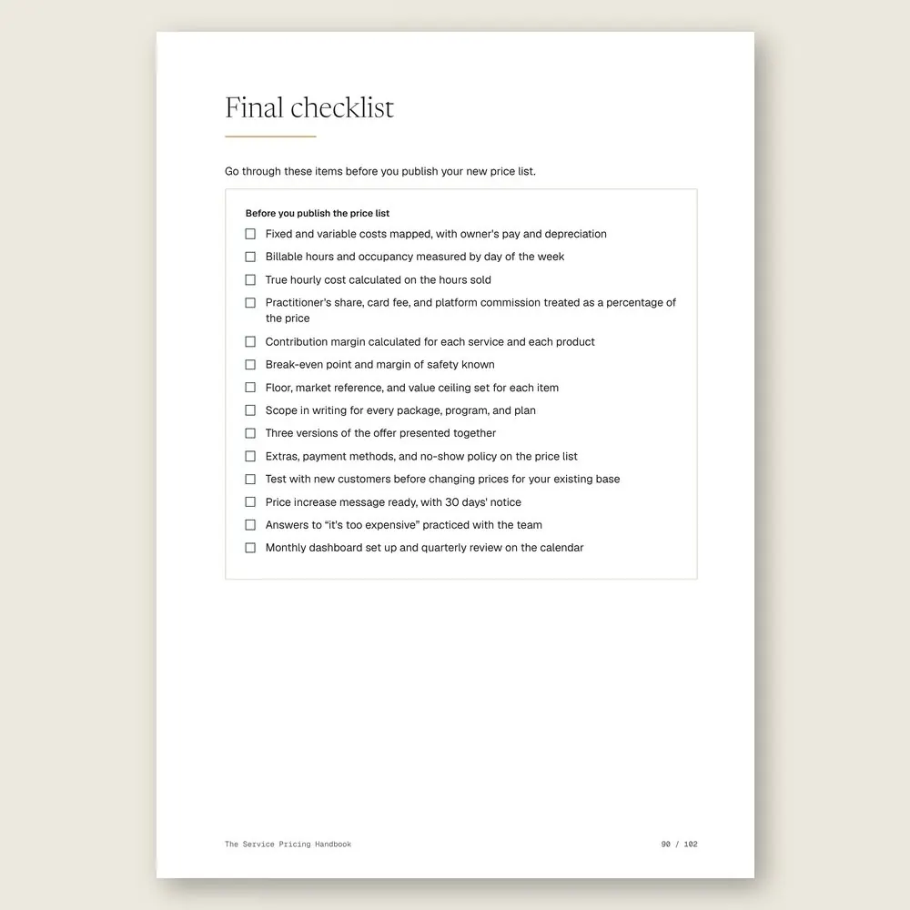 The Service Pricing Handbook · The final checklist