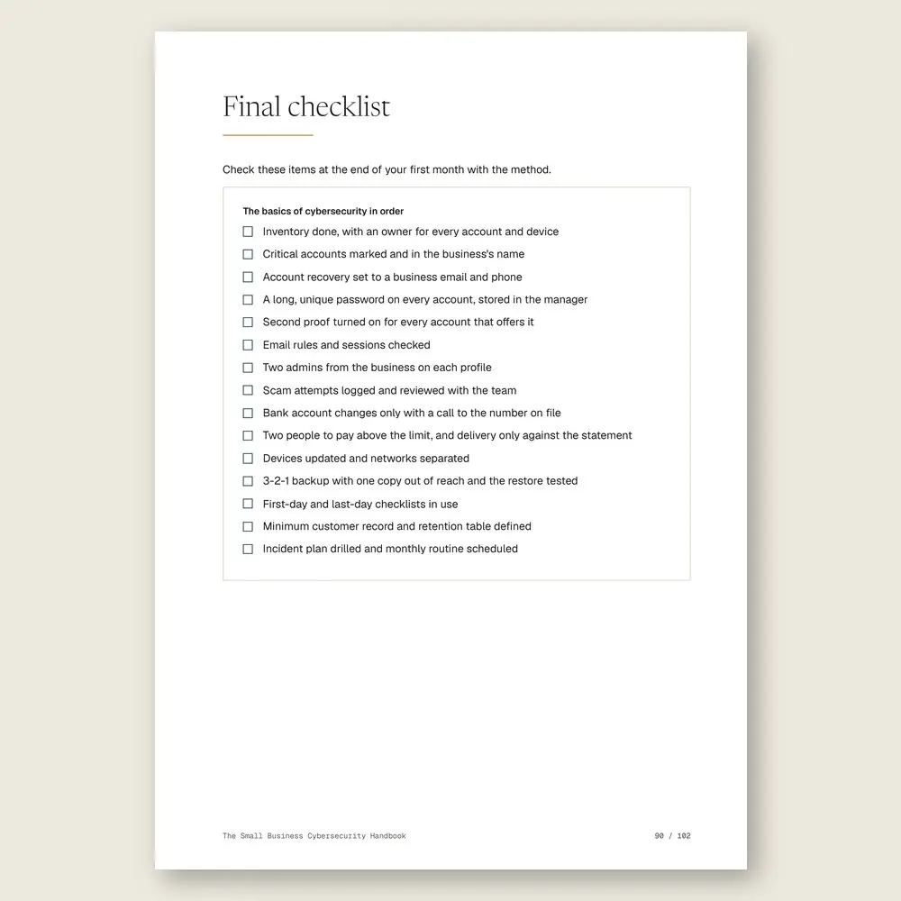 The Small Business Cybersecurity Handbook · The final checklist