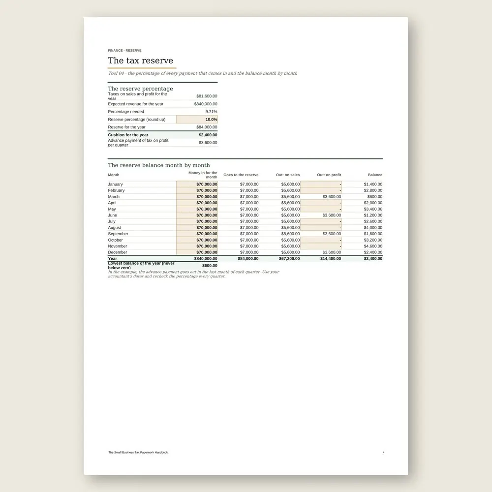 The Small Business Tax Paperwork Handbook · The spreadsheet on screen