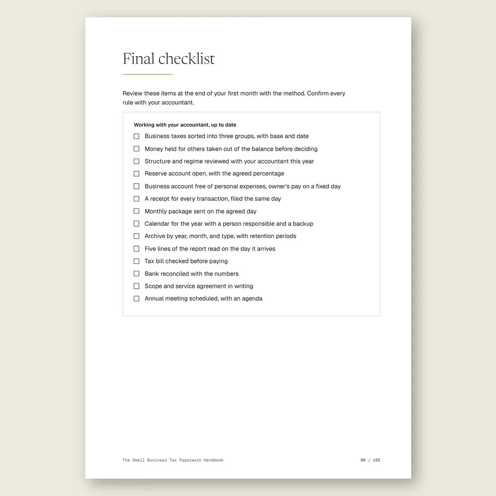 The Small Business Tax Paperwork Handbook · The final checklist