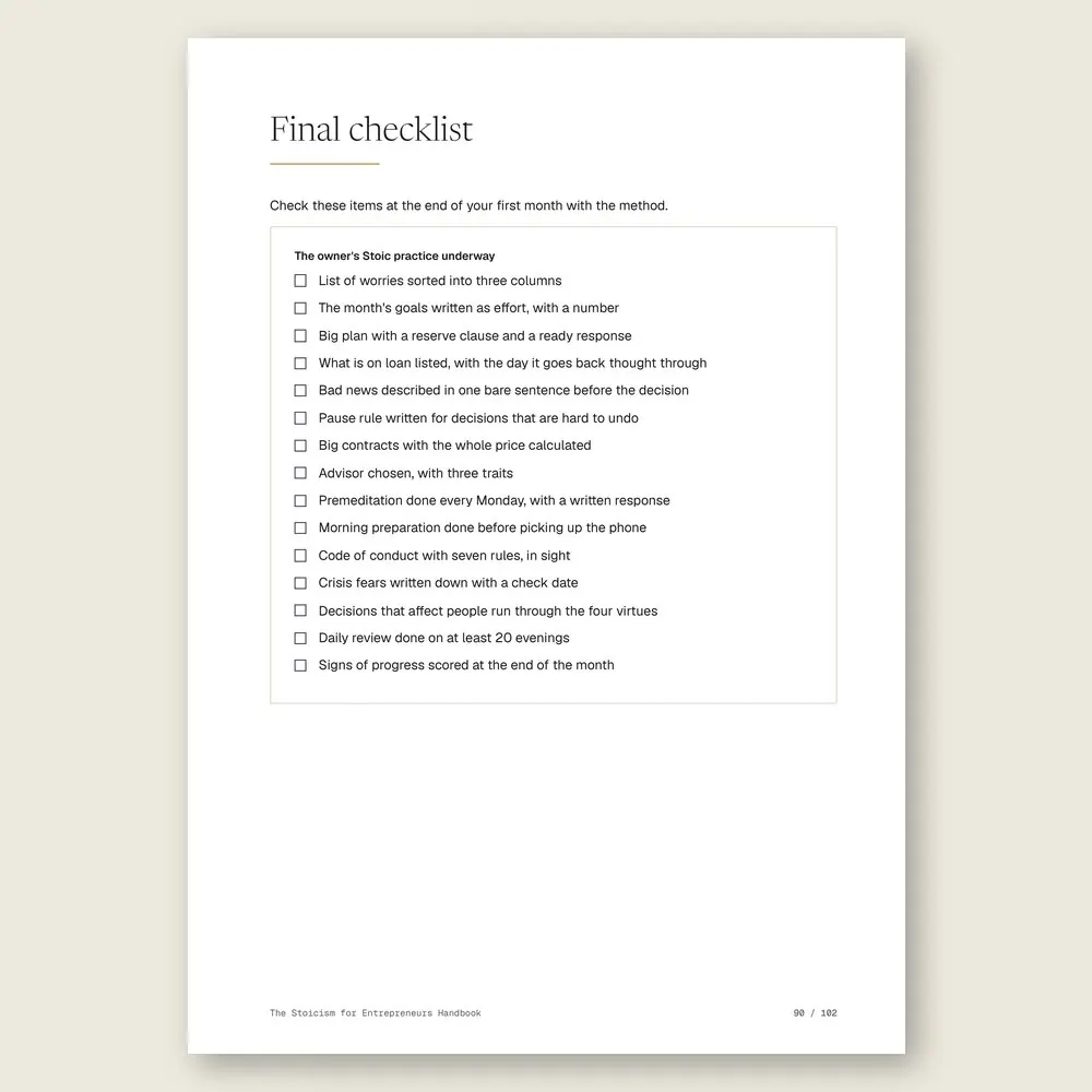 The Stoicism for Entrepreneurs Handbook · The final checklist