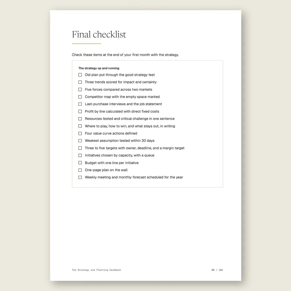 The Strategy and Planning Handbook · The final checklist