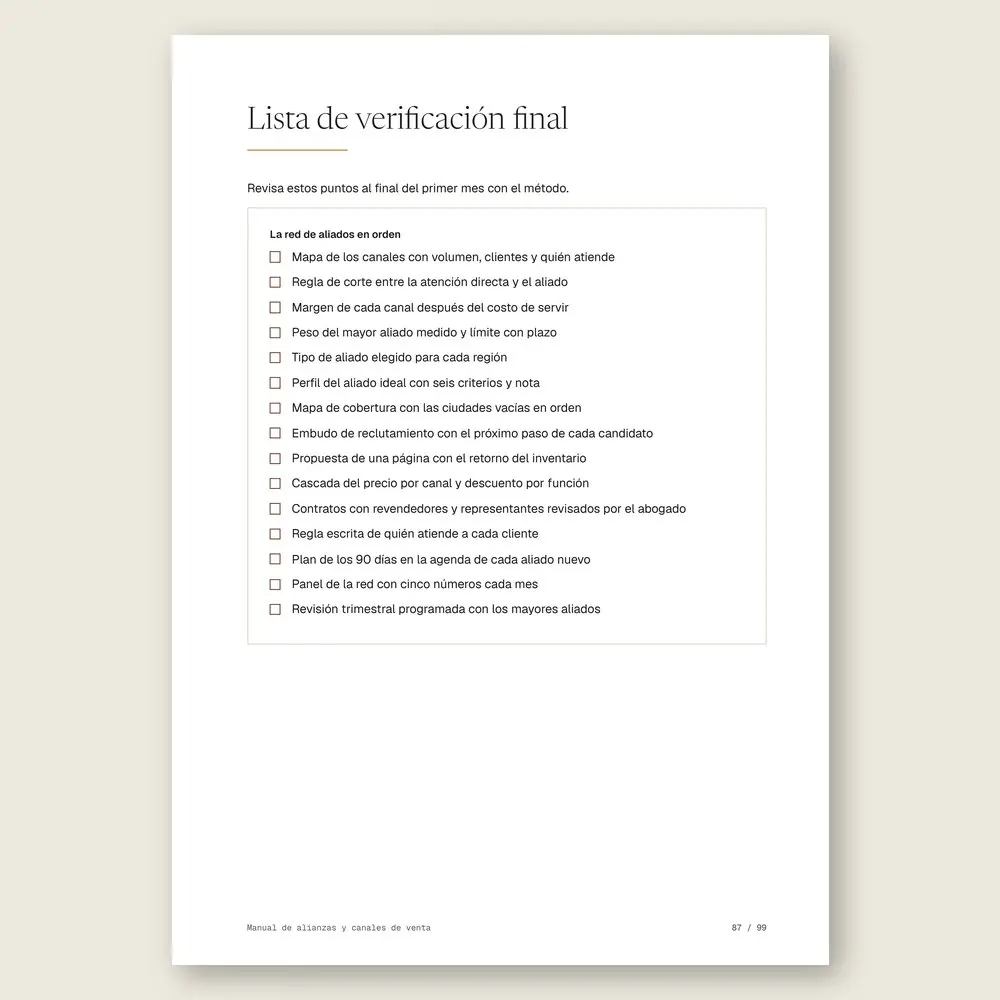 Manual de alianzas y canales de venta · La lista de verificación final