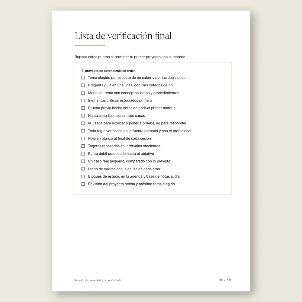 Manual de aprendizaje acelerado · La lista de verificación final