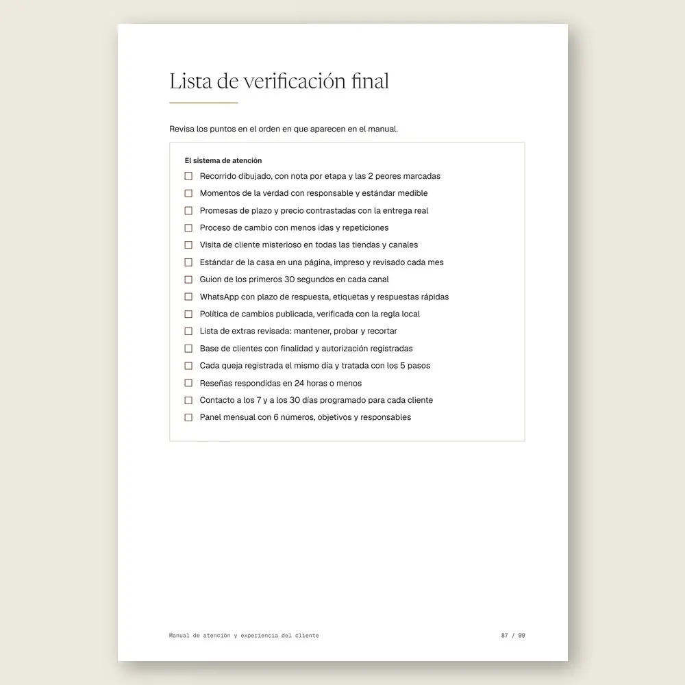 Manual de atención y experiencia del cliente · La lista de verificación final