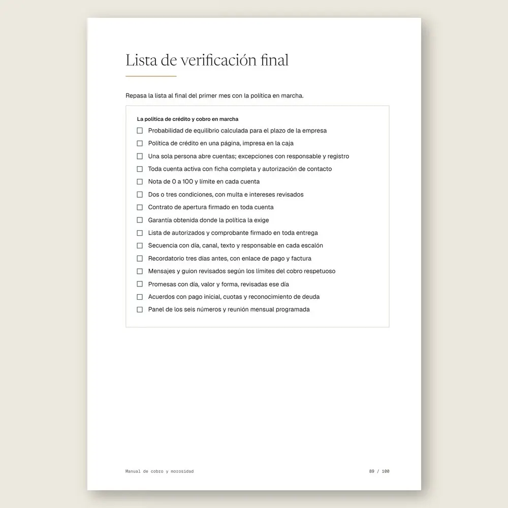 Manual de cobro y morosidad · La lista de verificación final