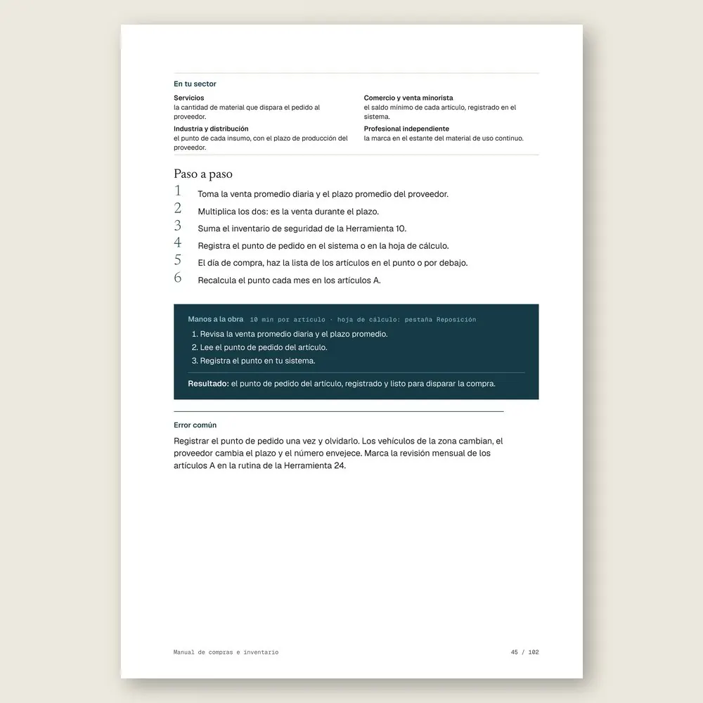 Manual de compras e inventario · El paso a paso y el ejercicio Manos a la obra