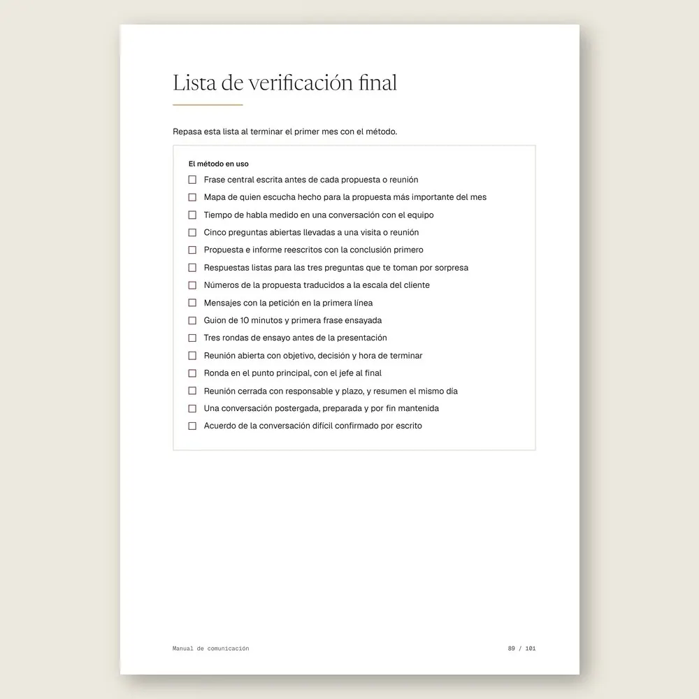 Manual de comunicación · La lista de verificación final