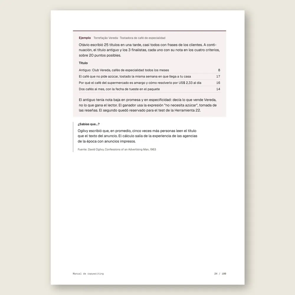 Manual de copywriting · Ejemplo ilustrativo con números