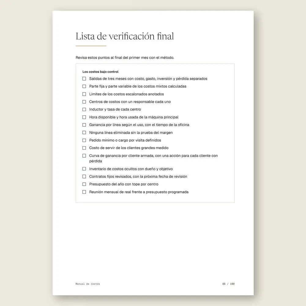 Manual de costos · La lista de verificación final