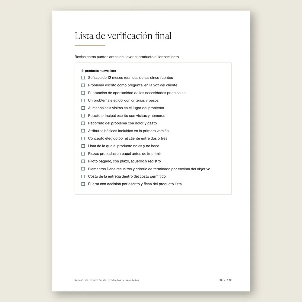 Manual de creación de productos y servicios · La lista de verificación final