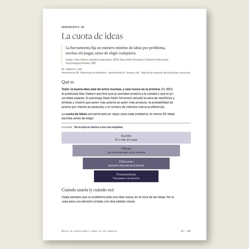 Manual de creatividad e ideas en los negocios · La herramienta: tesis, origen y diagrama