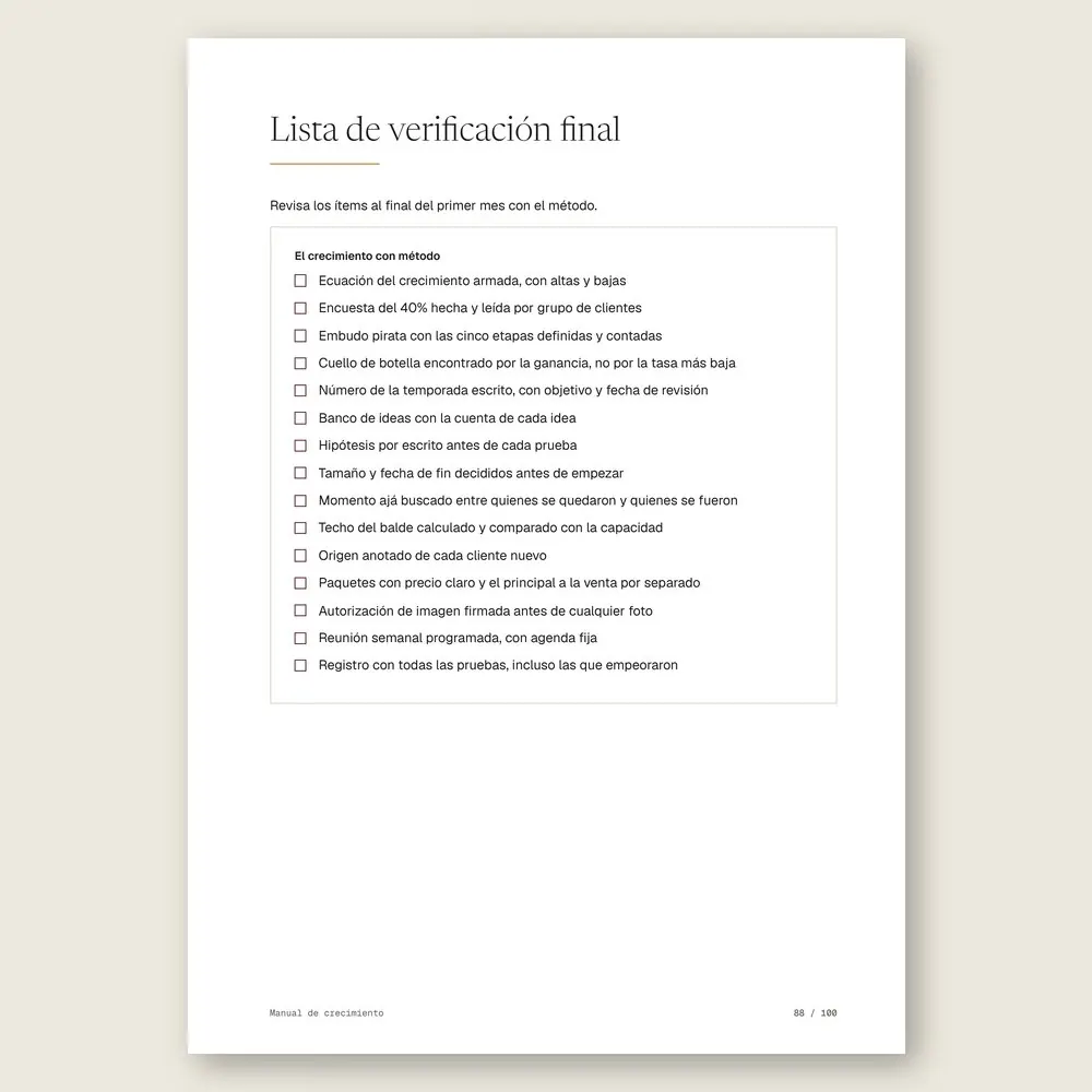 Manual de crecimiento · La lista de verificación final