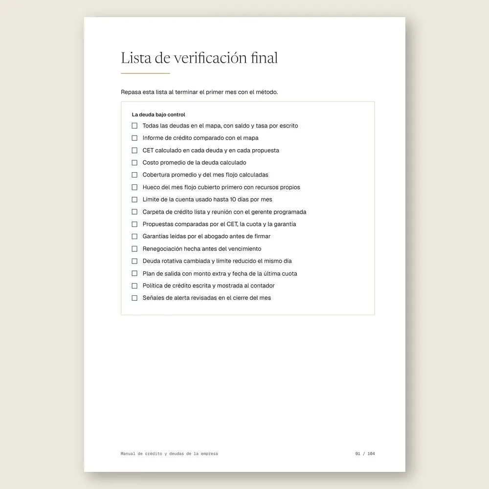 Manual de crédito y deudas de la empresa · La lista de verificación final