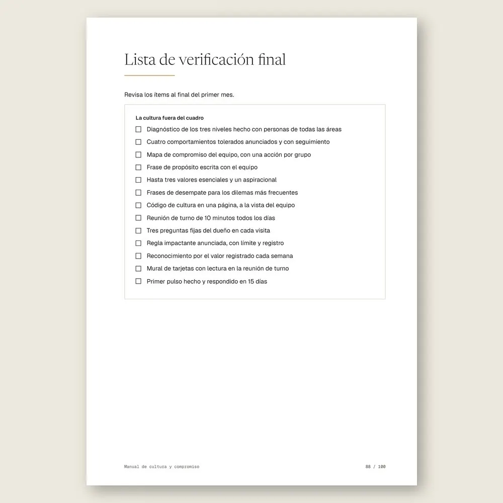 Manual de cultura y compromiso · La lista de verificación final
