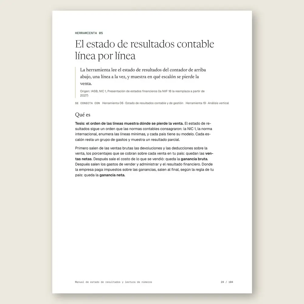 Manual de estado de resultados y lectura de números · La herramienta: tesis, origen y diagrama