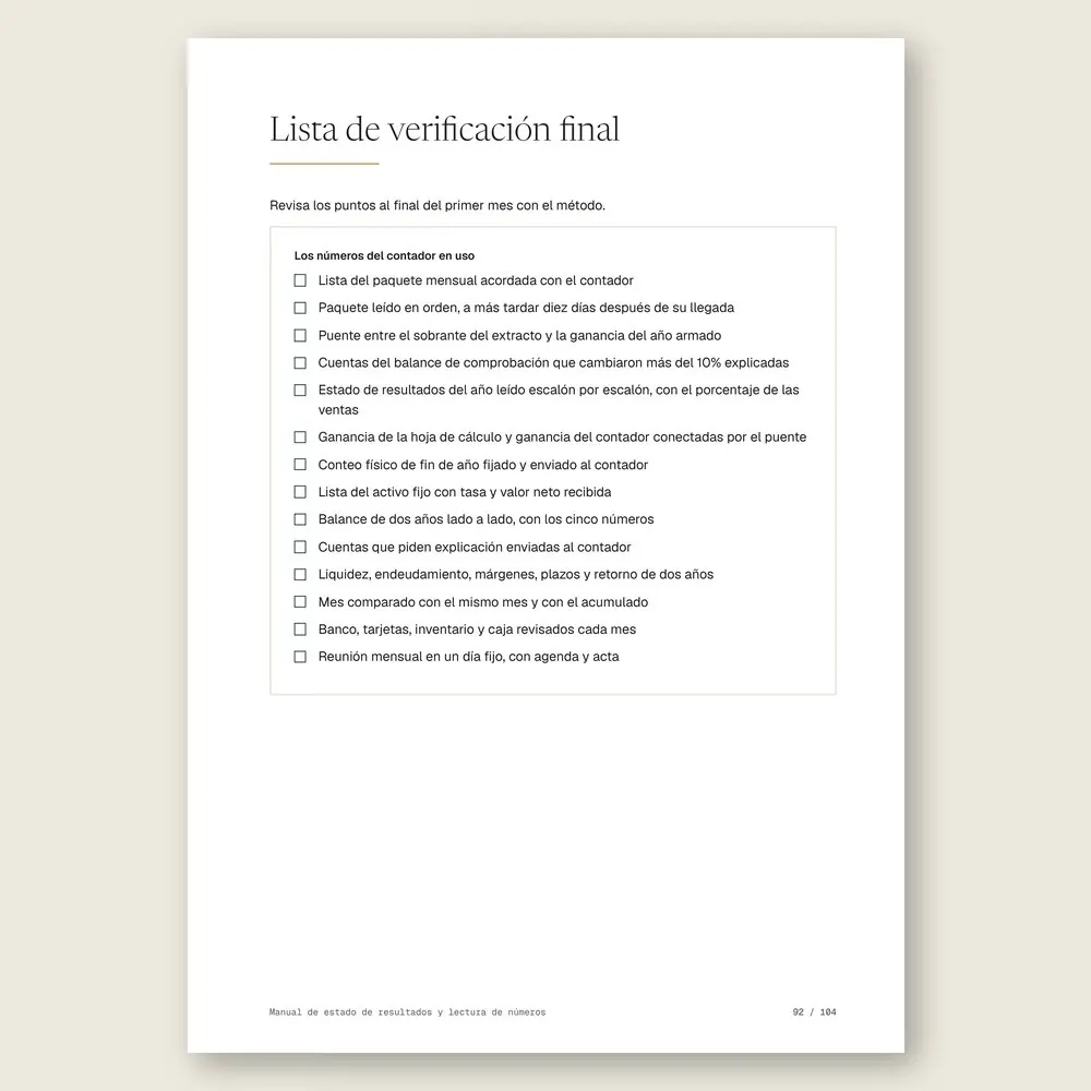 Manual de estado de resultados y lectura de números · La lista de verificación final