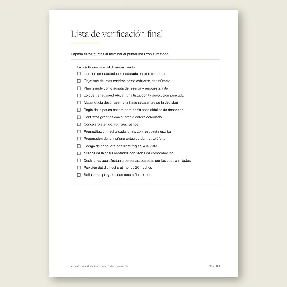 Manual de estoicismo para quien emprende · La lista de verificación final