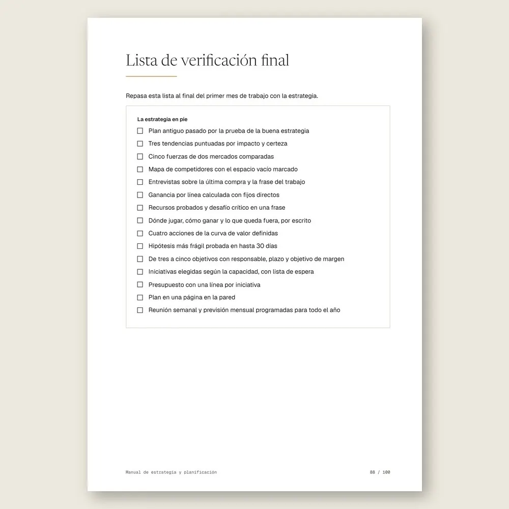 Manual de estrategia y planificación · La lista de verificación final