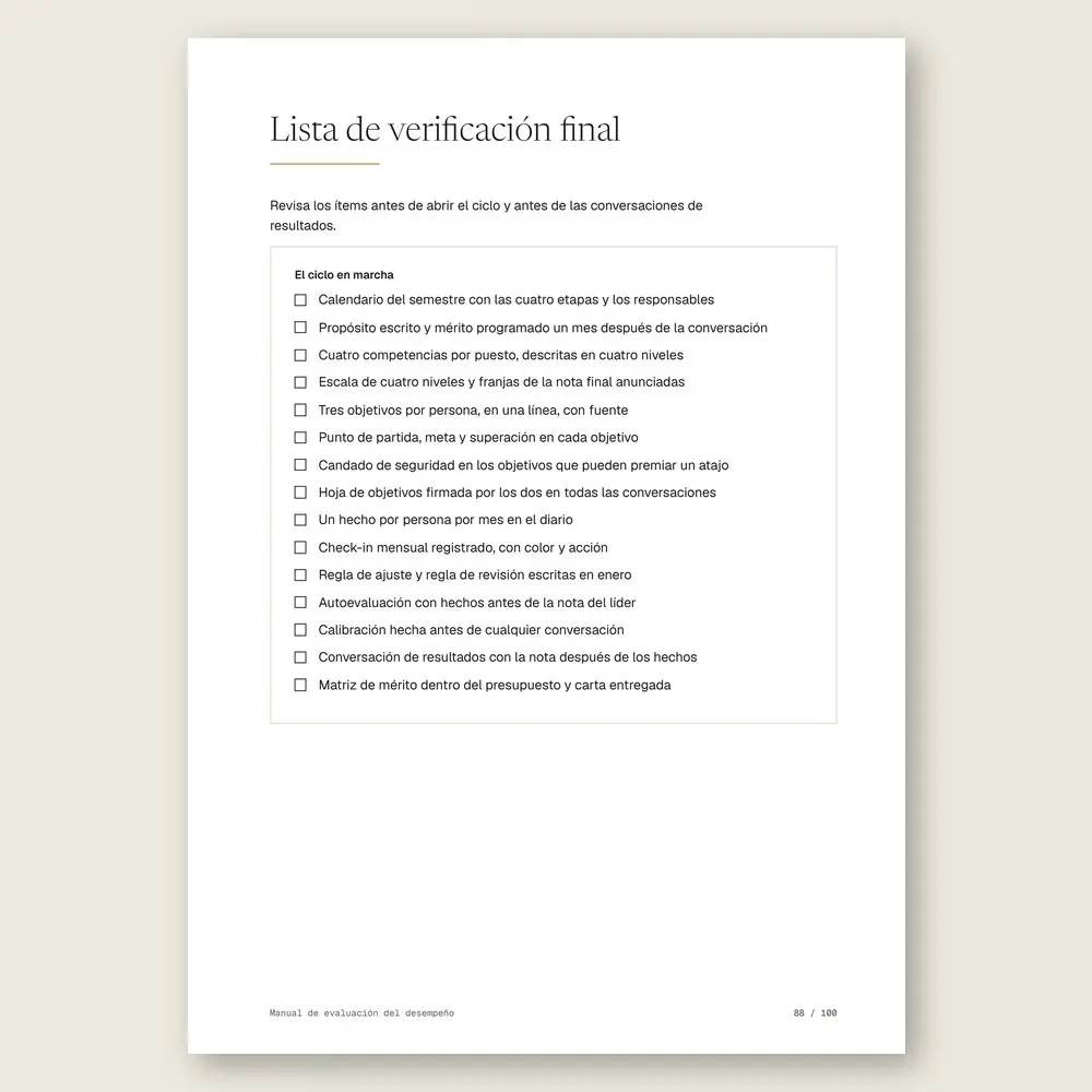 Manual de evaluación del desempeño · La lista de verificación final