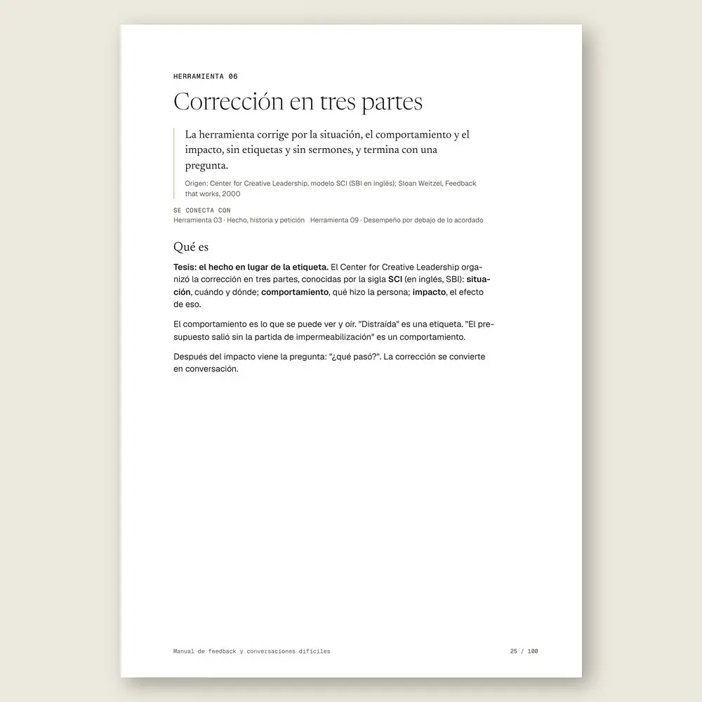 Manual de feedback y conversaciones difíciles · La herramienta: tesis, origen y diagrama