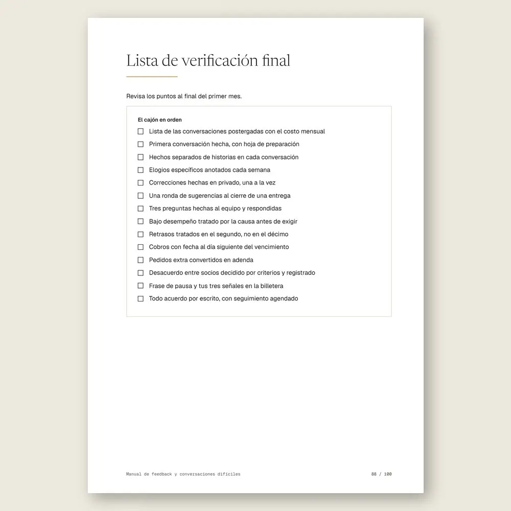 Manual de feedback y conversaciones difíciles · La lista de verificación final
