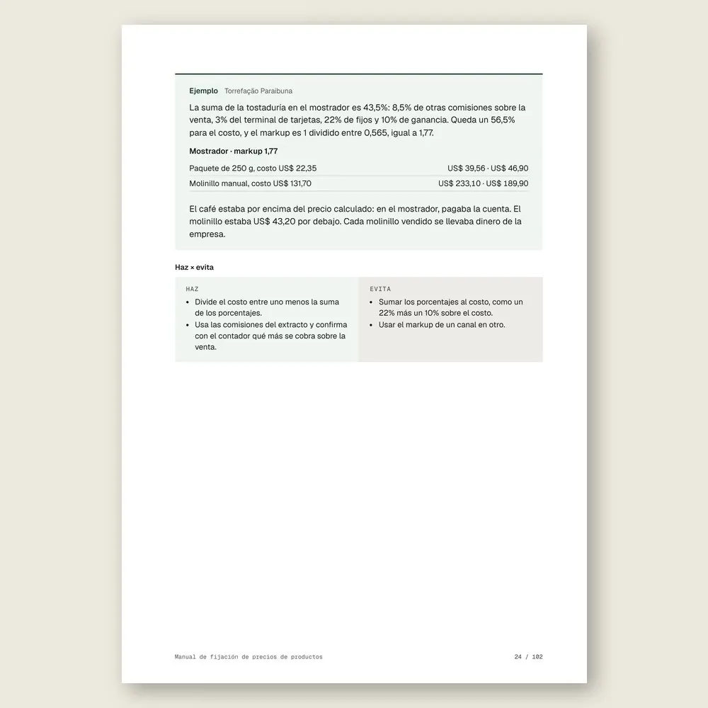 Manual de fijación de precios de productos · Ejemplo ilustrativo con números