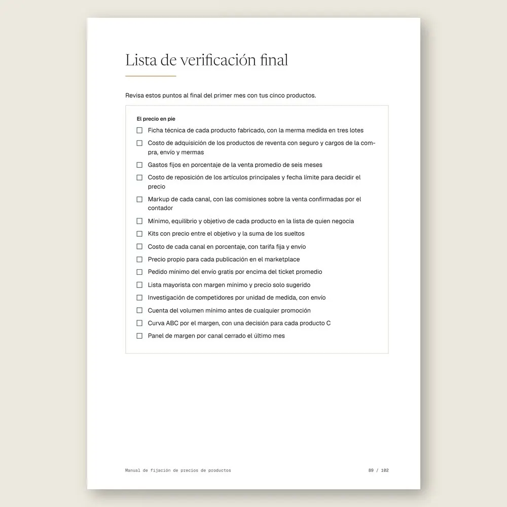 Manual de fijación de precios de productos · La lista de verificación final